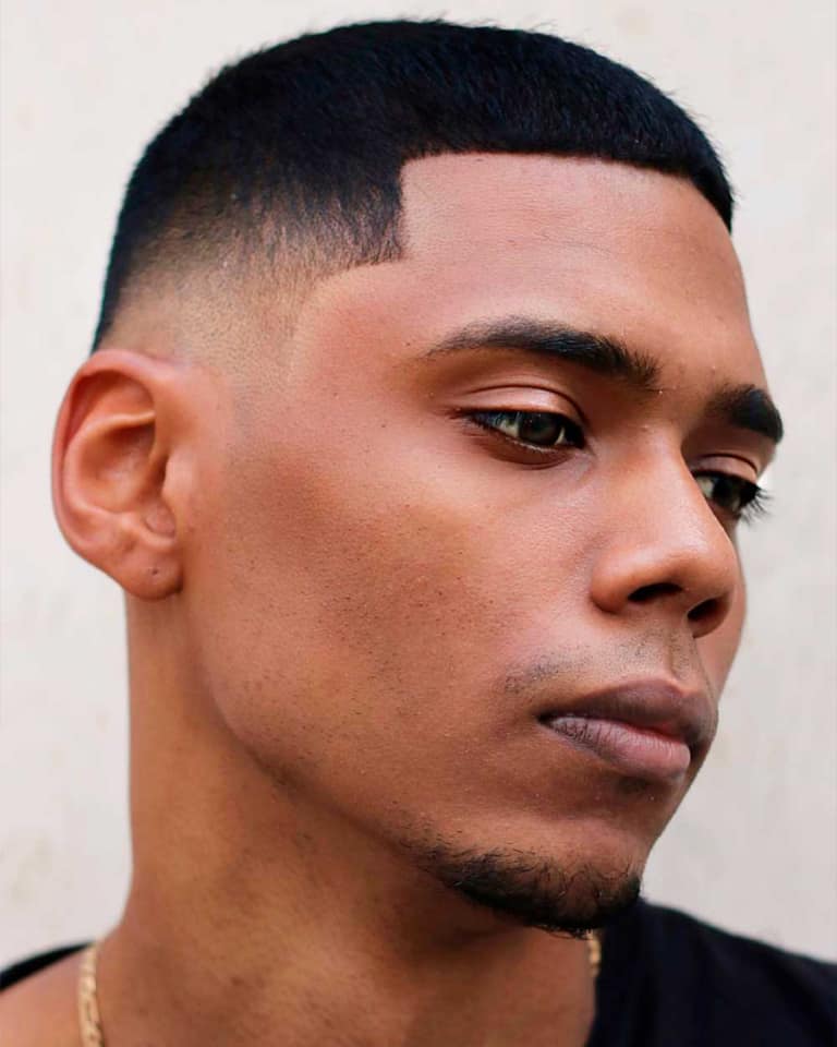 Fade Cut - Professional buzz cut style guide featuring fade cut with Top: 6-12mm, Sides: 1-3mm length