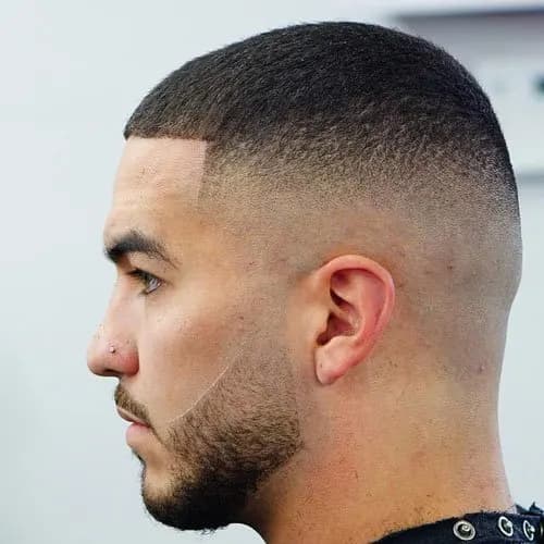 Textured Crop - Professional buzz cut style guide featuring textured crop with Top: 12-20mm, Sides: 1-3mm length